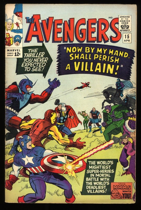 Avengers #15 FN- 5.5 Death Baron Zemo Iron Man Stan Lee Kirby!