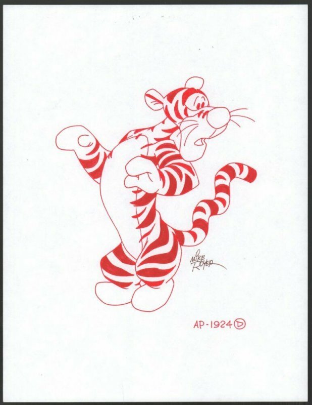 Winnie-the-Pooh Disney Red Ink Drawing Concept - Tigger Surprised by Mike Royer