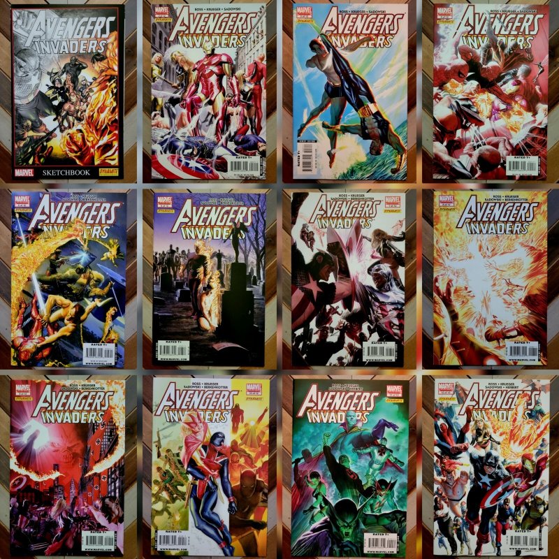 Lot of 12: Avengers / Invaders #2-12 + Sketchbook VF 8.0 (Marvel 2008) ALEX ROSS