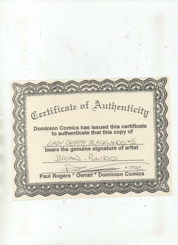 Lady Death Blacklands #1/2 - Variant Signed By Brian Pulido - (Grade 9.2) 2006