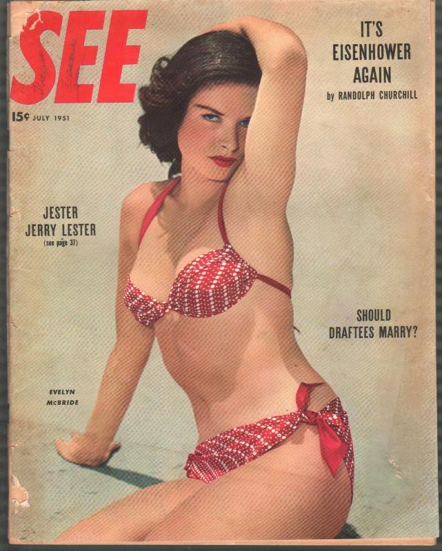 See 7/1951-cheesecake-exploitation-oversized-bikini cover-G/VG