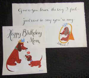 HAPPY BIRTHDAY MOM Cartoon Dogs 2pcs 14x9 Greeting Card Art #B0117