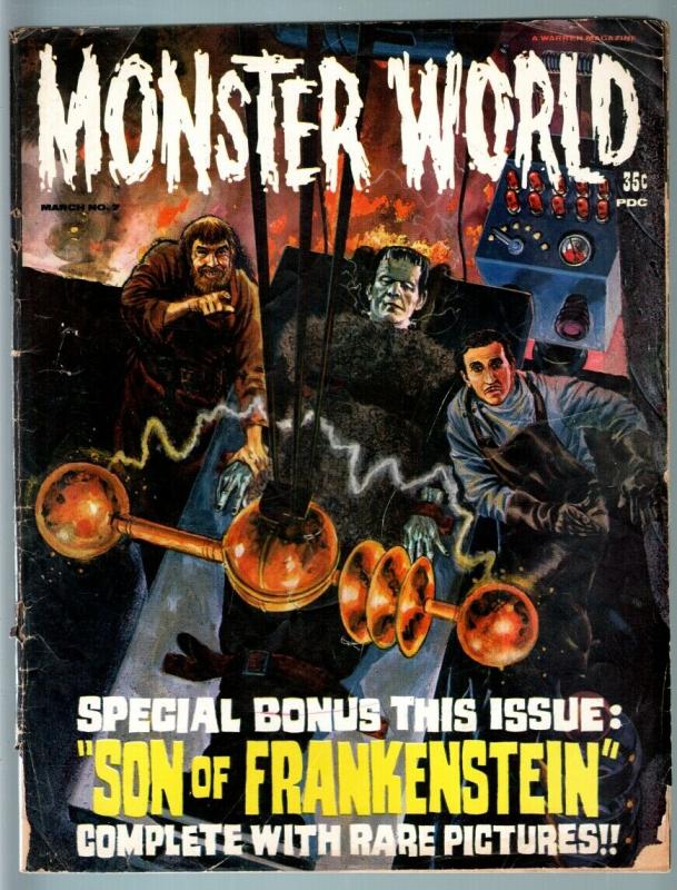 MONSTER WORLD #7-1965-FRANKENSTEIN LABORATOR COVER-BASIL RATHBONE-LUGOSI-G! G