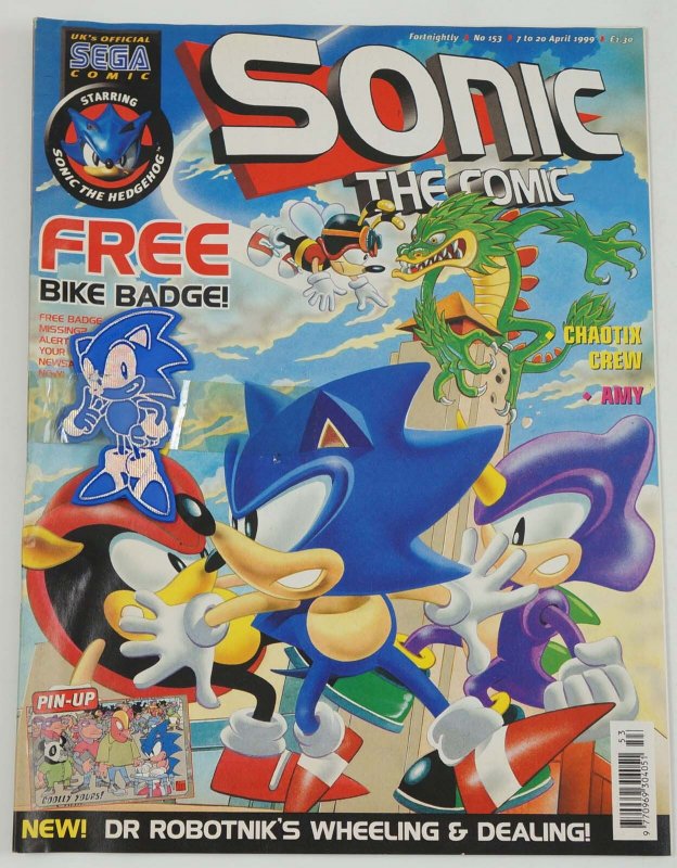 Sonic the Comic #153A FN ; Fleetway Quality | Hedgehog with bike badge bonus