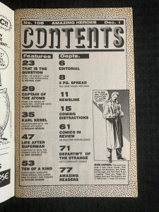 1986 AMAZING HEROES Comic Magazine #108 FN 6.0 Captain Atom & The Question