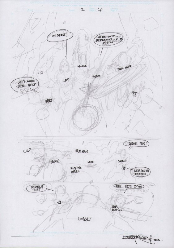 Avengers Loose Pencil Page Layout -With Notes -Signed Art By Barry Kitson - 2023