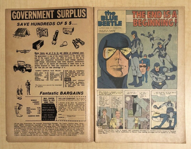 Blue Beetle #2 VG- 3.5 Charlton 1967 Origin Ted Kord/Blue Beetle