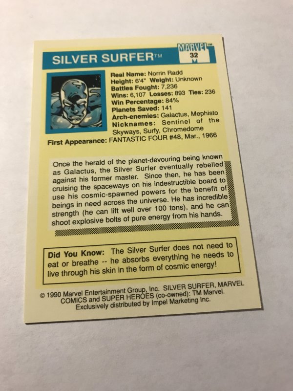 SILVER SURFER #32 : 1990 Marvel Universe Series 1 card; NM/M high grade