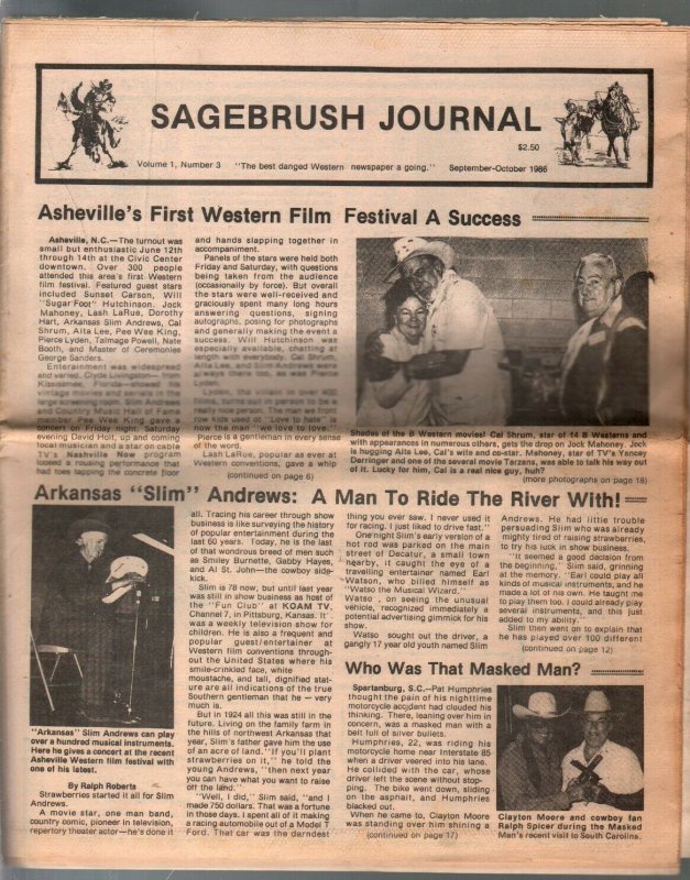 -Sagebrush Journal #3 9/1986-Clayton Moore-Johnny Mack Brown-FN