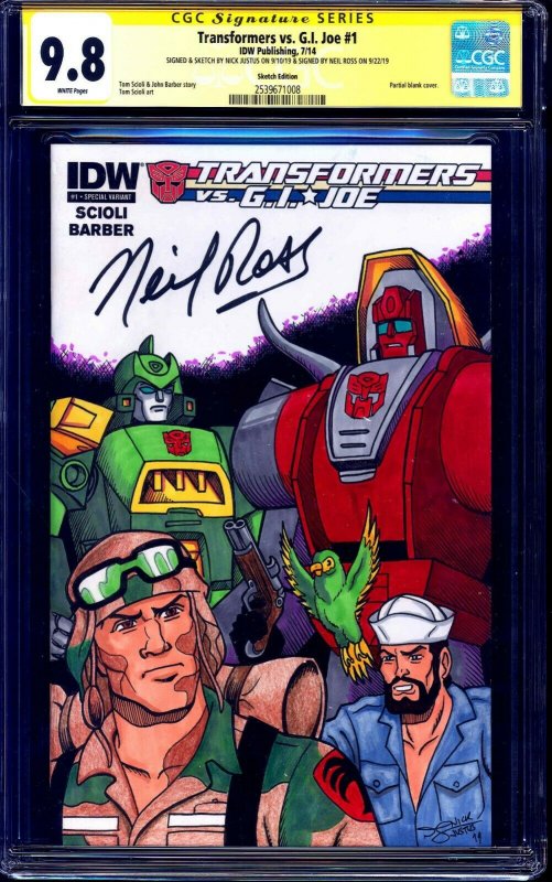 Transformers vs G.I. Joe #1 BLANK CGC SS 9.8 signed NEIL ROSS CHARACTERS SKETCH