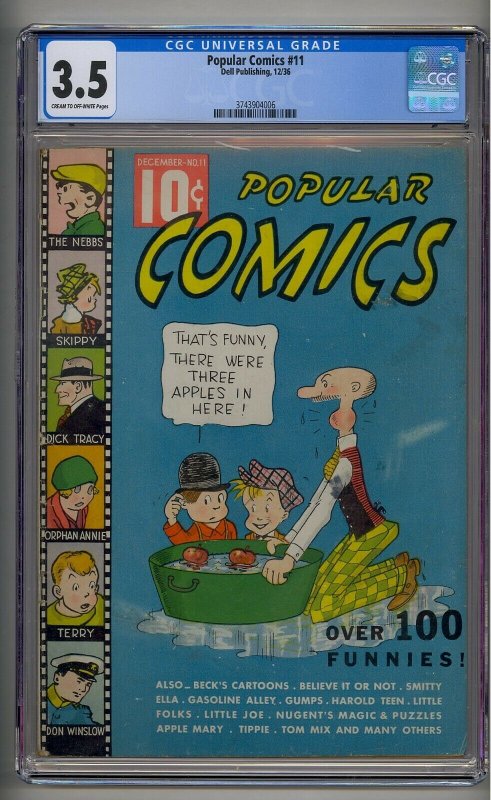 POPULAR COMICS #11 CGC 3.5 HTF PLATINUM AGE COMIC