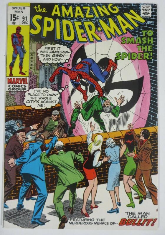 AMAZING SPIDER-MAN  #91 (Marvel, 12/1970) VERY FINE (VF) Bullit! Lee & Kane 