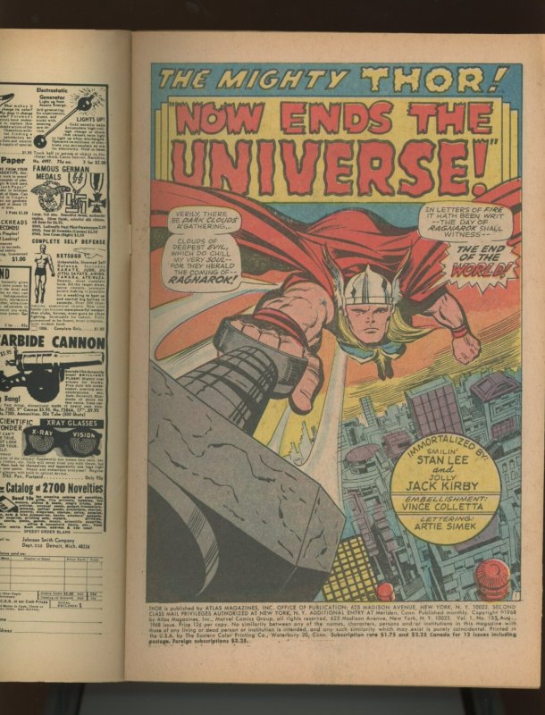 (1968) Thor #155: SILVER AGE MARVEL! WE COMBINE SHIPPING! (7.0/7.5)