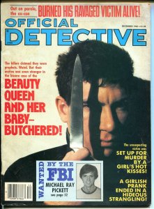 Official Detective 12/1985- large knife cover-crime pulp thrills-baby butcher-G