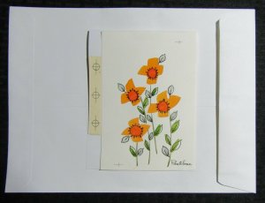 THANK YOU NOTE Pink & Orange Flowers 4.5x7 Greeting Card Art #T1967