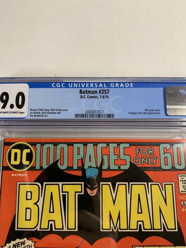 Batman 257 Cgc 9.0 Ow/w Pages Dc Comics Bronze Age