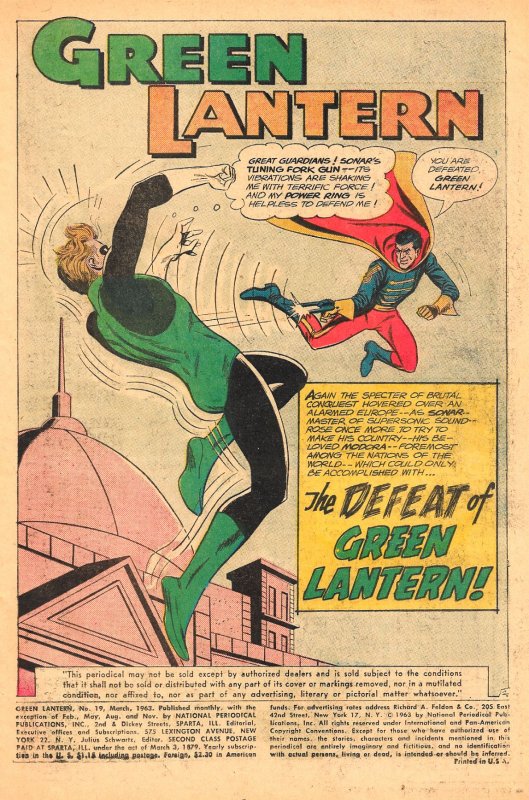 GREEN LANTERN #19 (Mar1963) 3.5VG- • 36 pgs of great GIL KANE art, and SONAR!