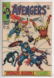 AVENGERS #58, VF/NM Captain America, Hercules, Vision Origin, 1963 1968