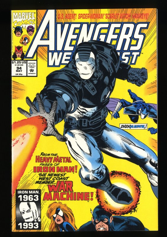 West Coast Avengers #94 NM+ 9.6 1st Jim Rhodes as War Machine!