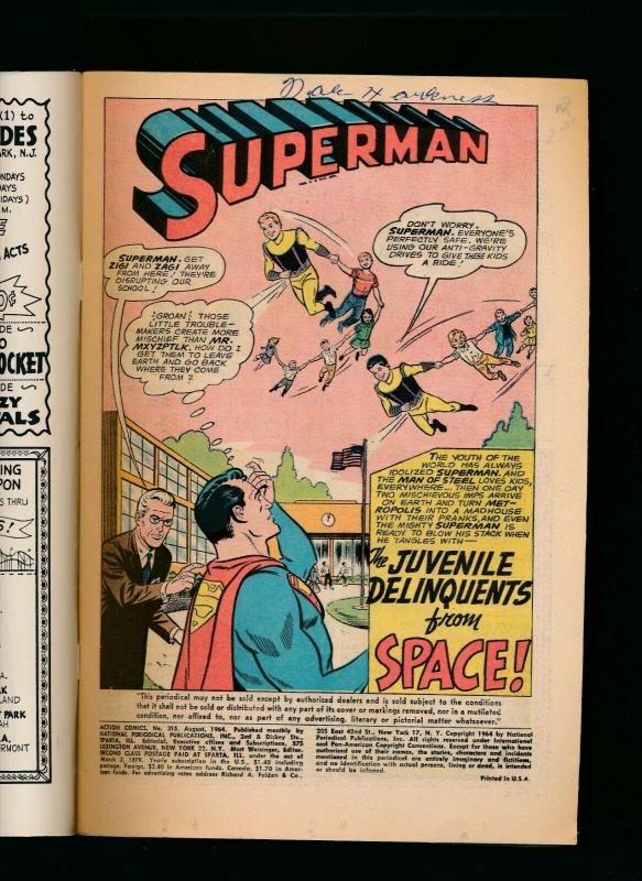 DC Action Comics Superman #315, 1964  ~ FN/FN- (PF660)