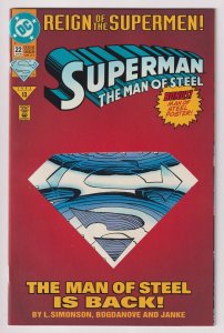 Superman Man Of Steel #22 w/Poster | Die-Cut Cvr (DC, 1993) VF