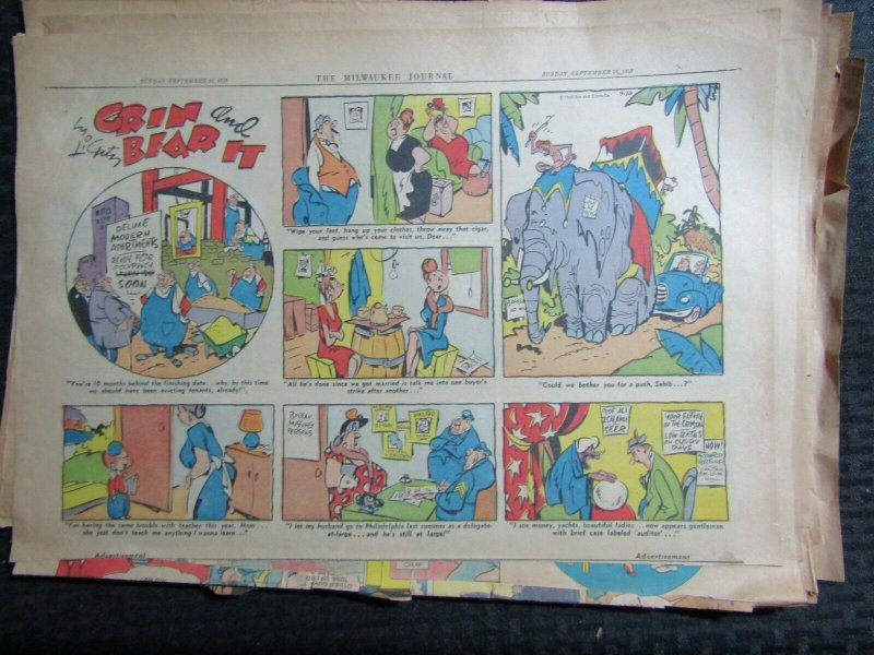 1940's GRIN AND BEAR IT 16x11 Newspaper Comic Strip LOT F of 12 VG-/VG+