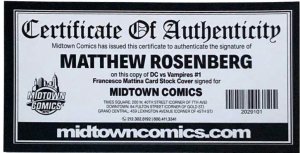 DC VS.VAMPIRES #1 FRANCESCO MATTINA MINIMAL VARIANT SIGNED MATTHEW ROSENBERG COA