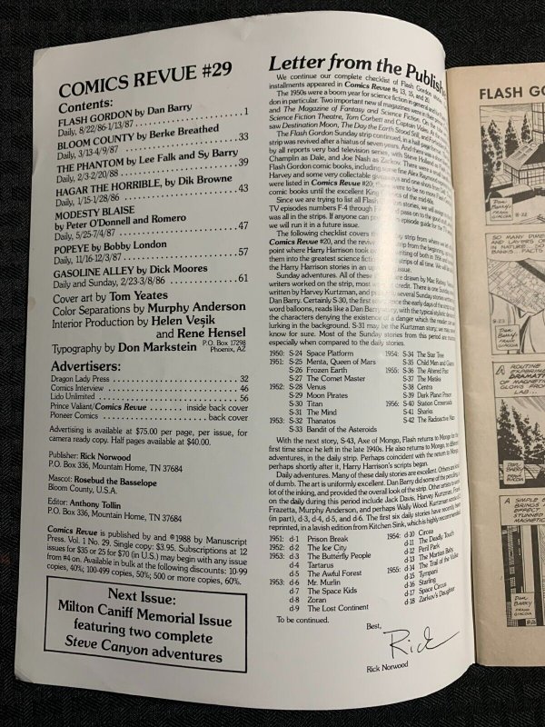 1988 COMICS REVUE Magazine #29 VG/FN 5.0 Popeye / Flash Gordon / The Phantom