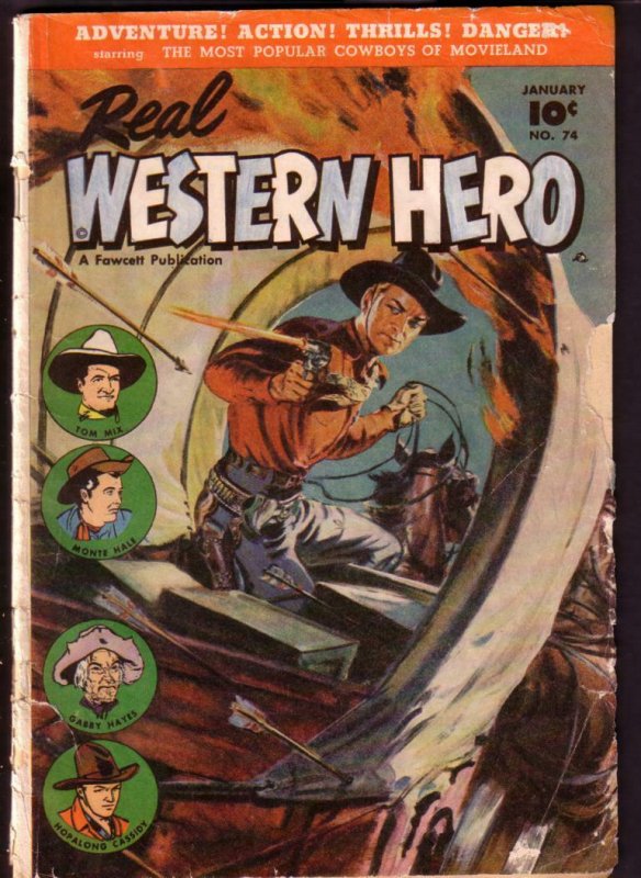 REAL WESTERN HERO #74 HOPALONG TOM MIX SAUNDERS COVER G