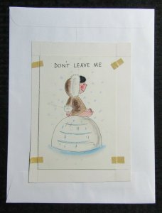 DON'T LEAVE ME Cute Cartoon Girl on Igloo 6x8.5 Greeting Card Art #8853