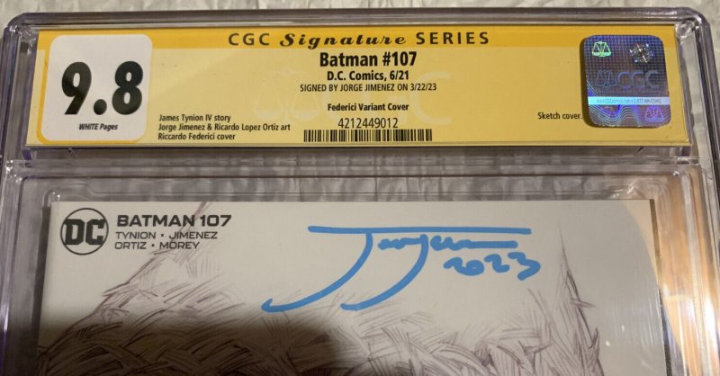 1ST GARDENER, BELLA GARTEN Batman #107 SIGNED 1:25 Jimenez Variant CGC 9.8 NM+/M