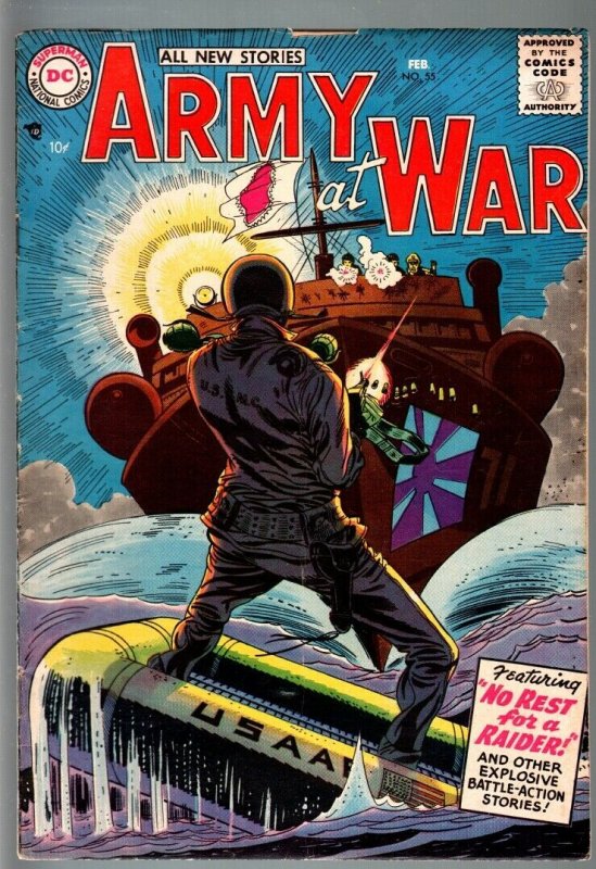 OUR ARMY AT WAR #55 1957-DC WAR COMIC-JOE KUBERT-RUSS HEATH-VG/FN VG/FN 