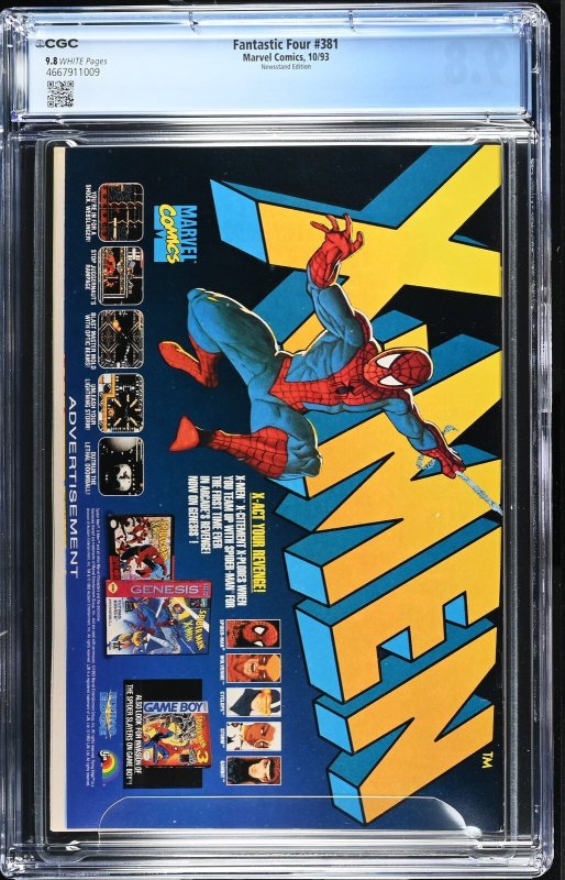 Fantastic Four #381 (10/93) Graded CGC 9.8 Newsstand Edition