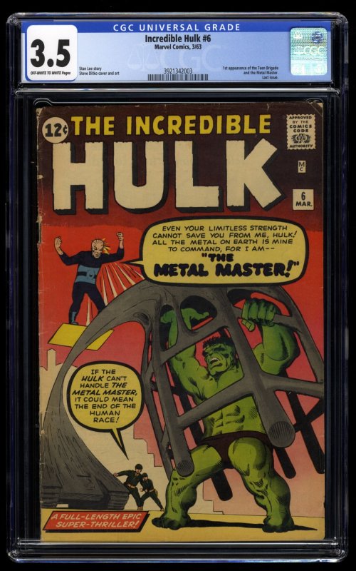 Incredible Hulk #6 CGC VG- 3.5 Off White to White