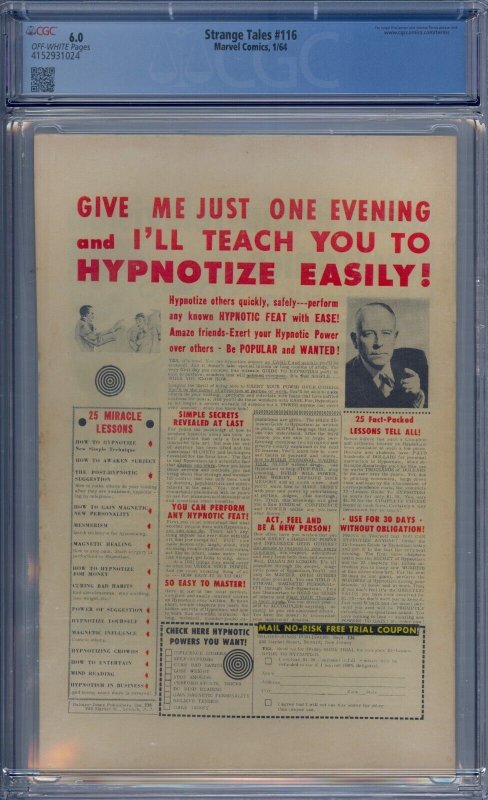 STRANGE TALES #116 CGC 6.0 HUMAN TORCH 1ST THING CROSSOVER PUPPET MASTER