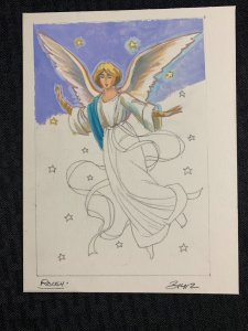 ANGEL WITH STARS Pencil and Color Rough 6x8 Greeting Card Art #31412