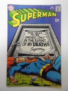 Superman #213 (1969) VG+ Condition moisture stain