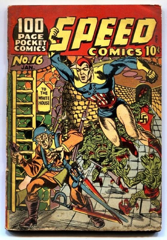 Speed Comics #16 Super rare pocket sized Gerber 8! HITLER cover by KIRBY!