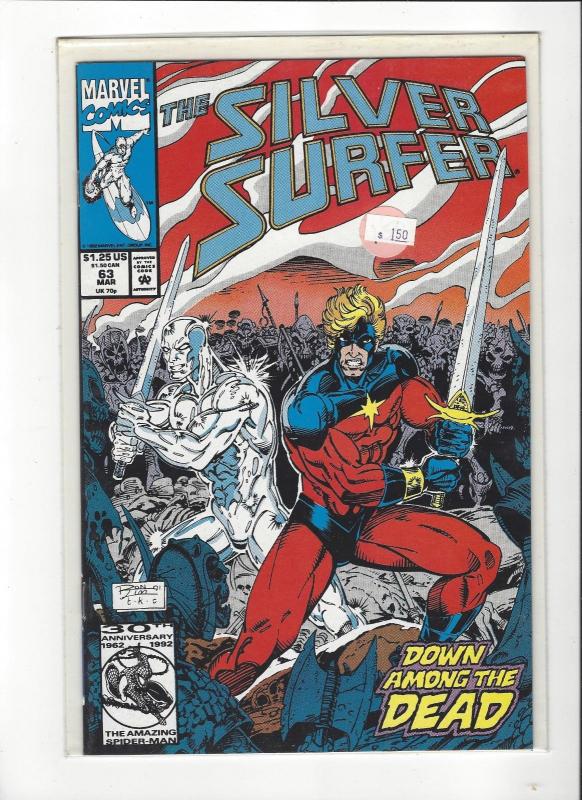 Silver Surfer #63 (Mar 1992, Marvel) Captain Marvel NM