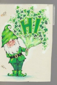 LEPRECHAUN w/ CLOVER BOUQUET 4.5x6.5 #7807 St Pattys Day Greeting Card Art