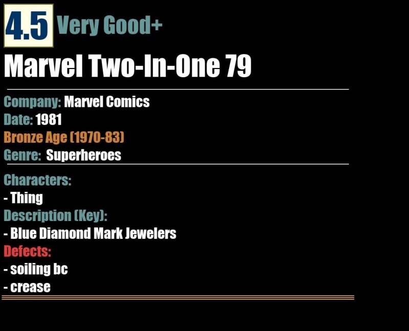 Marvel Two-In-One 79 (1981) VG+ Blue Diamond Mark Jewelers