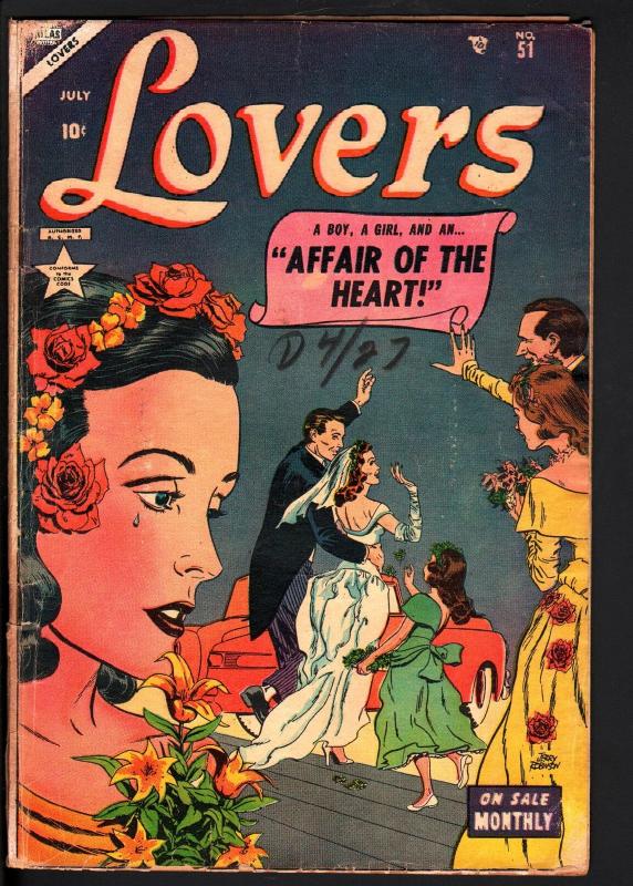 LOVERS #51-1953-JERRY ROBINSON-AL HARTLEY-ATLAS-ROMANCE