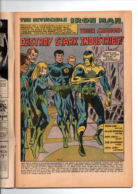 Invincible Iron Man #33 - 1st appearance Spymaster - KEY - 1971 - VG/FN
