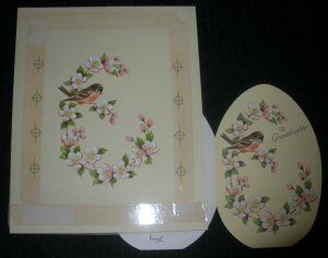 HAPPY EASTER Baby Robin Bird w/ Pink Flowers 7.25x9 Greeting Card Art #2866