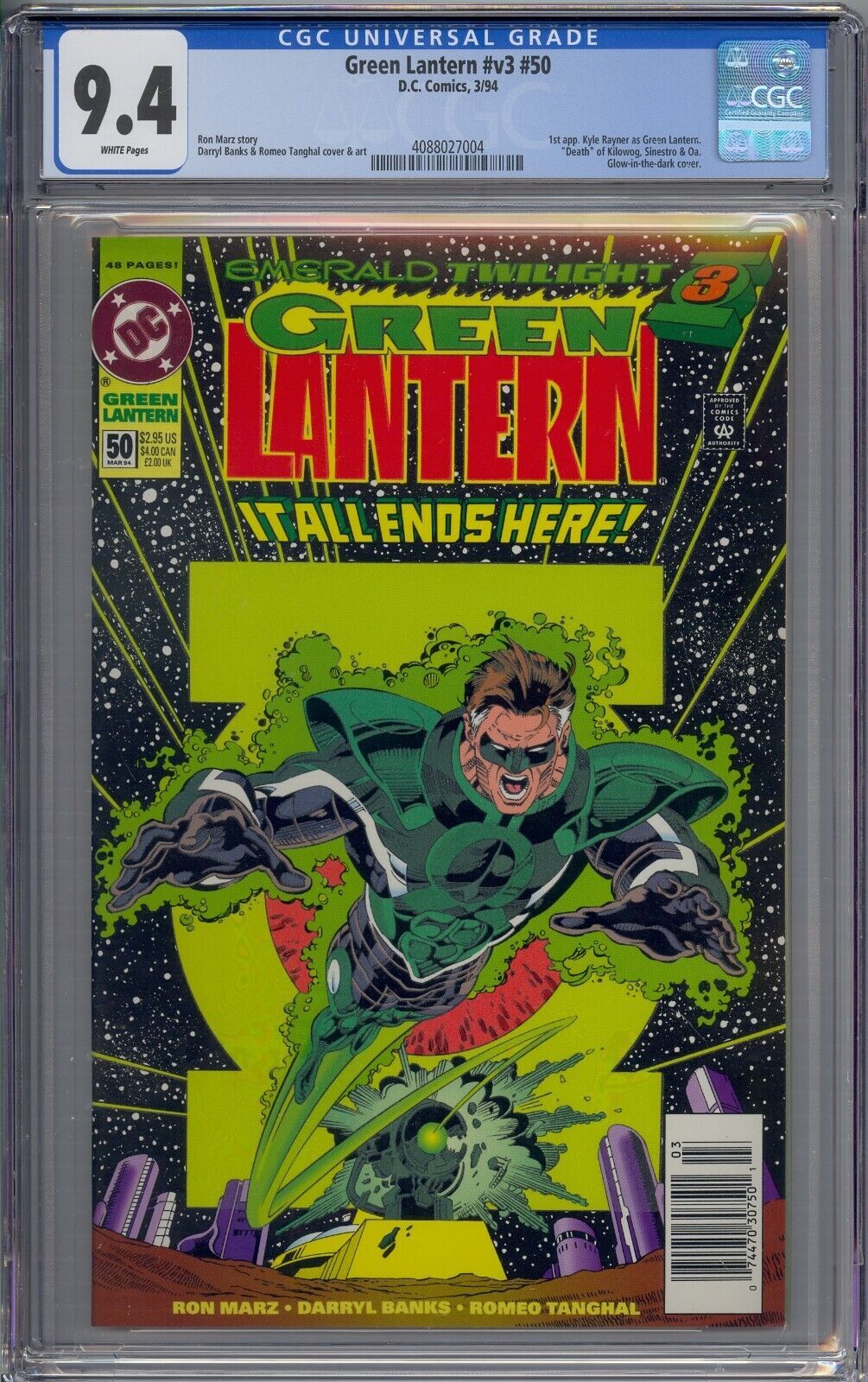 Green Lantern V3 50 Cgc 94 Htf Newsstand Variant White Pages Comic Books Modern Age Dc