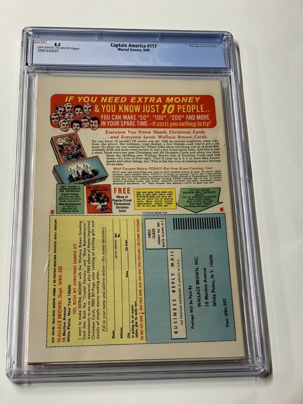 Captain America 117 cgc 8.5 Ow/white pages 1st falcon sam wilson