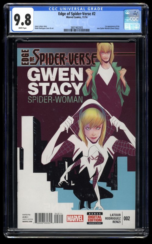 Edge of spider-verse #2 CGC NM/M 9.8 White Pages 1st Print 1st Spider-Gwen!