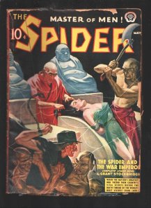 Spider 4/1940-Popular-The Spider and The War Emperor-Robed villain pulls ha...