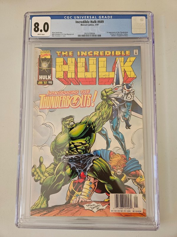 The Incredible Hulk 449 CGC 8.0 HTF Newsstand 1st app of the Thunderbolts