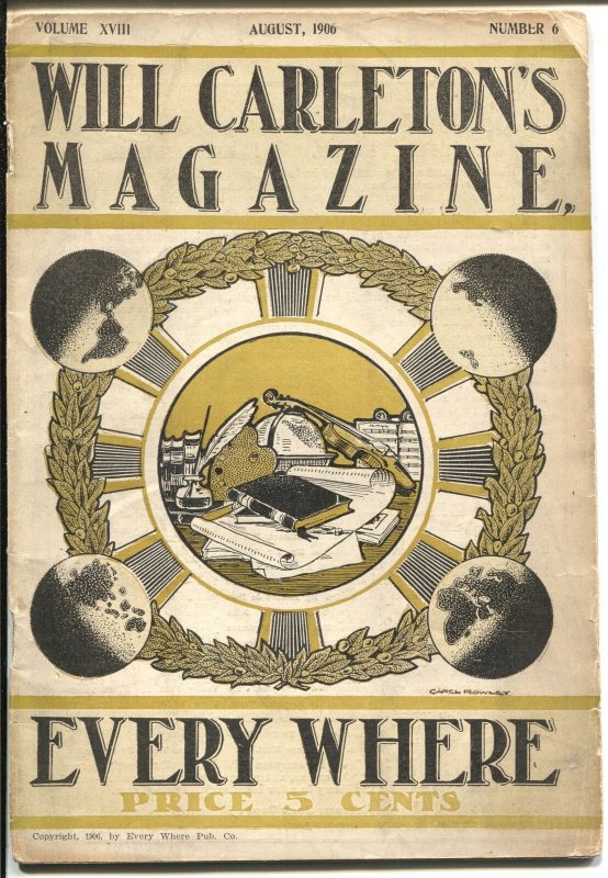 Will Carleton's Magazine 8/1906-over 100 years old-unique stories & ads-VG